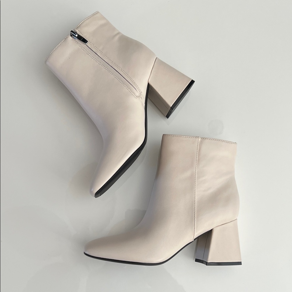 New Nine West Ivory Soft Leather Heeled Ankle Boots